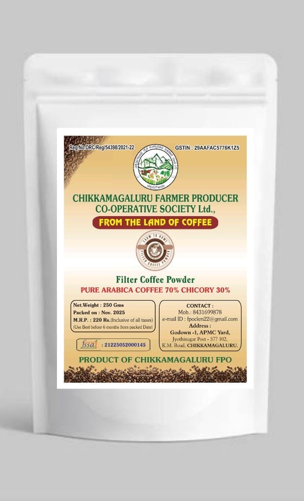 Chikkamagaluru FPO Pure Arabica Coffee (70%) Chicory (30%) Filter Powder 250g
