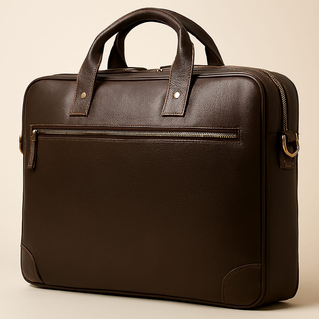 Premium Dark Brown Leather Business Briefcase with Multiple Compartments