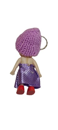 Cute Purple Knitted Hat Doll Keychain with Polka Dot Pants