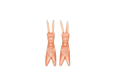 Hand-Carved Terracotta Effect Wooden Animal Figurines (Pair)