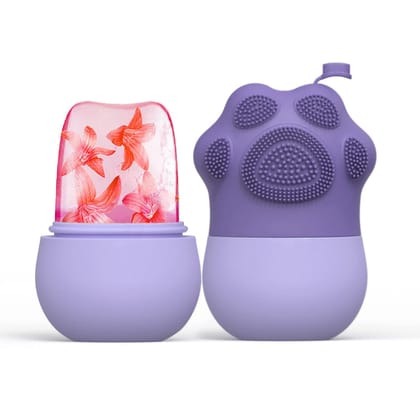 Ice Roller for Face & Eyes – Silicone Facial Ice Mould Massager with Brush (Purple)