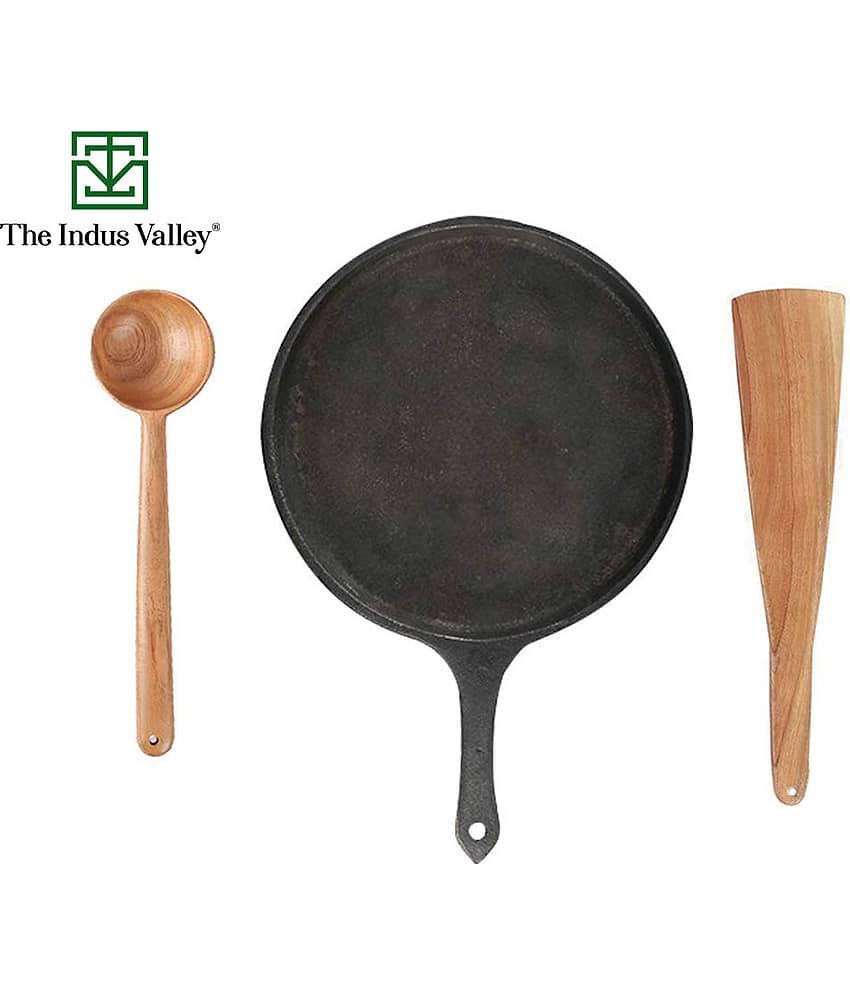 The Indus Valley Flip Spatula+Stirrer Spoon+Cast Iron Tawa