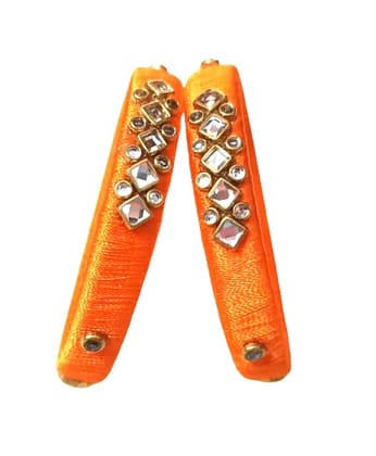 Vibrant Orange Silk Thread Kundan Stone Embellished Bangles for Women
