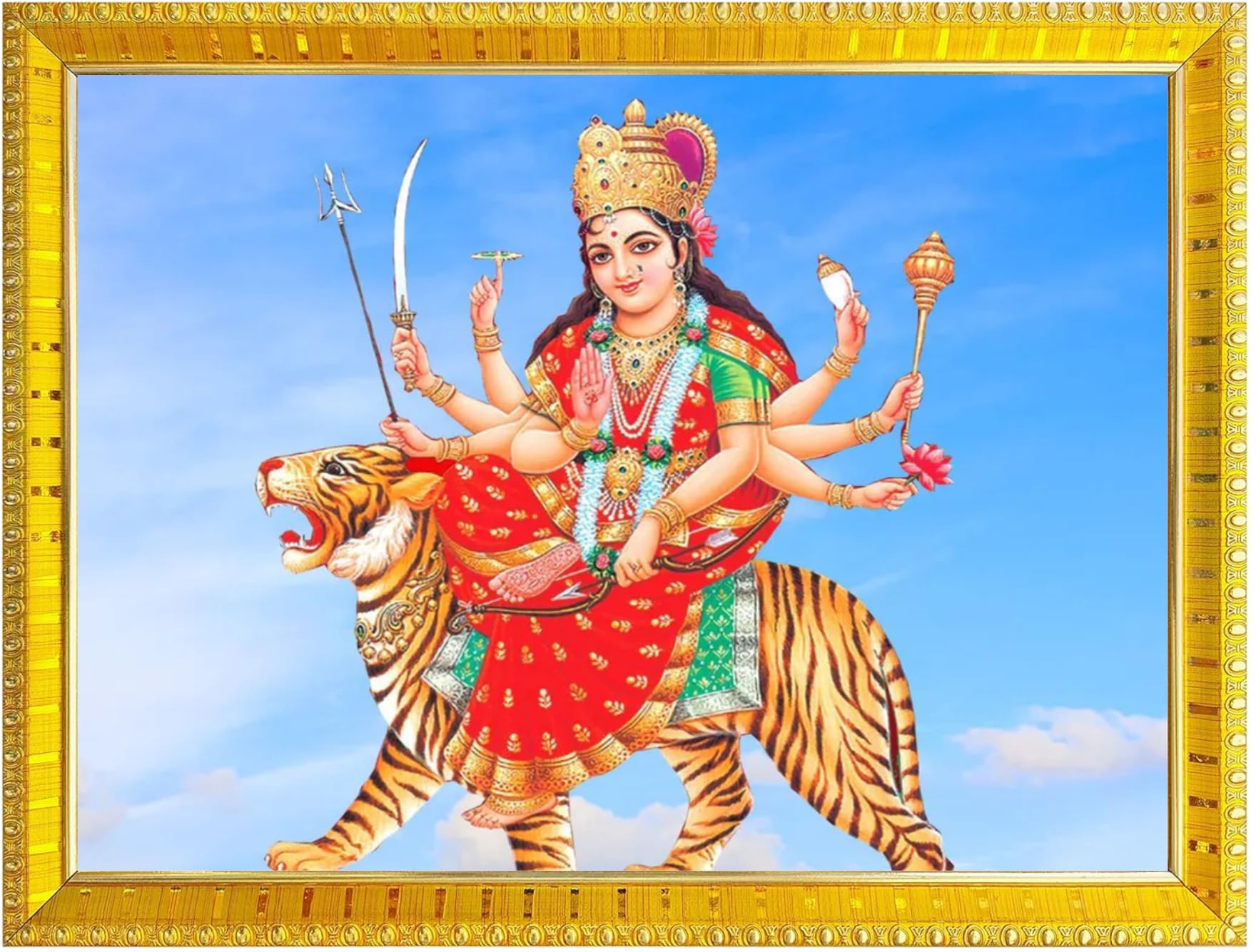 NOKKES Sherawali maa veshno maa durga maa photo Golden 5X7 Inch Photo Frame_AQW29