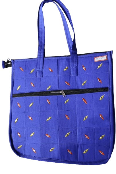 Royal Blue Quilted Cotton Tote Bag with Colorful Embroidery - Handbags | Buy online on ZillyBuy
