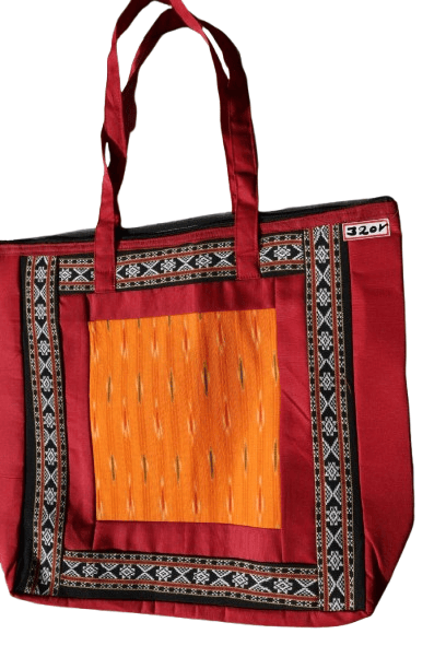 Red Ethnic Print Fabric Tote Bag with Traditional Design - Handbags | Buy online on ZillyBuy