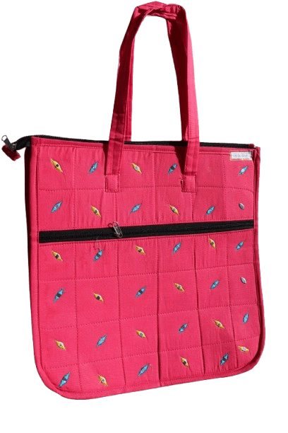 Stylish Pink Quilted Tote Bag with Embroidered Pattern - Handbags | Buy online on ZillyBuy