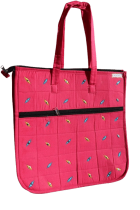 Stylish Pink Quilted Tote Bag with Embroidered Pattern