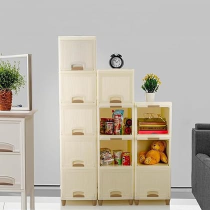 Plastic Multi-Purpose Organizer | Modular Storage Box for Clothes, Kitchen, Bedroom & Living Room | Stackable Rack, Space-Saving Wardrobe Cabinet Wardrobe for Cloth (White, 3 Layer)