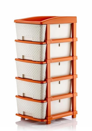 Plastic Drawers Storage - Versatile Storage Drawer Organizer Your Essentials - Ideal Drawers for Storage in Home, Office, or Classroom Brown (White, 5 Layer)