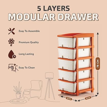 Plastic Drawers Storage - Versatile Storage Drawer Organizer Your Essentials - Ideal Drawers for Storage in Home, Office, or Classroom Brown (White, 5 Layer)