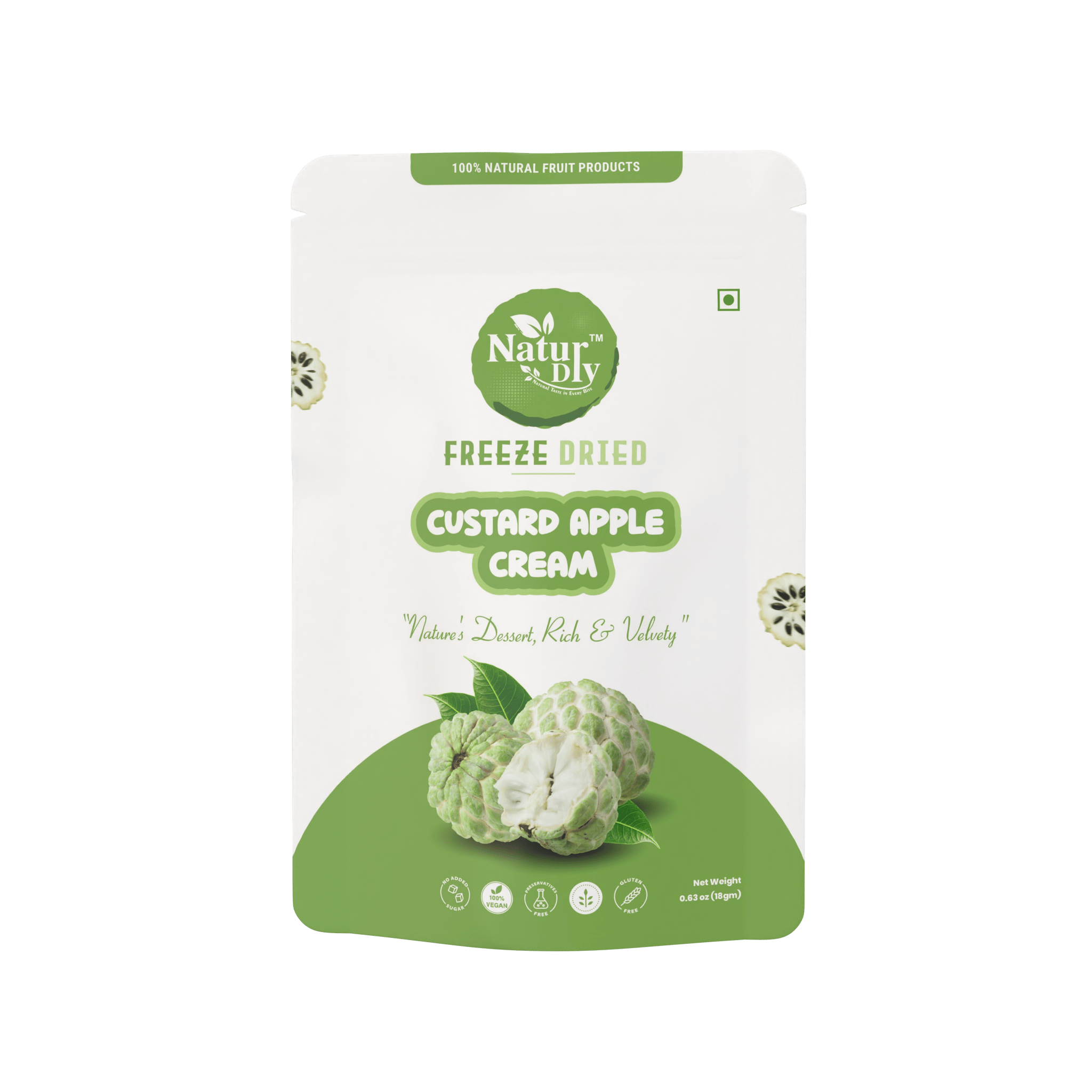 NaturDry Freeze-Dried Custard Apple Cream | 100% Natural, No Added Sugar, Gluten Free | Healthy Snack | 18g