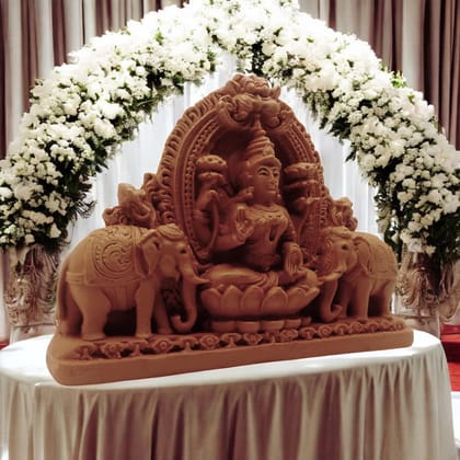 AMS Goddess Lakshmi Devi Idol Statue with Elephants for Puja, Handcrafted Hindu Religious Idols for Home Temple, Lakshmi on Lotus, Decorative Laxmi Murti for Worship, Pooja & Gifting