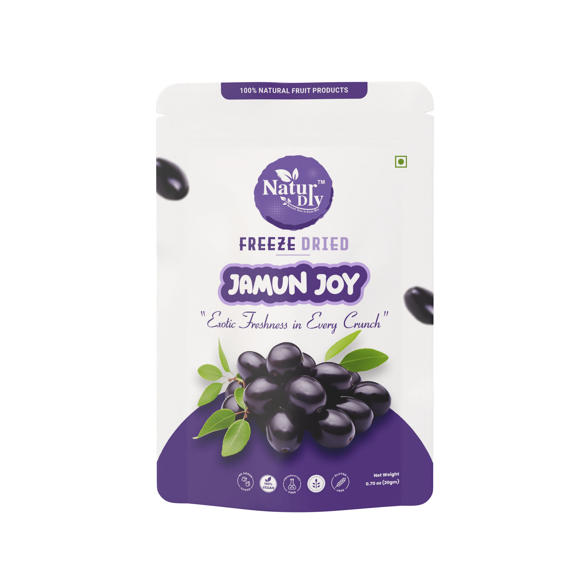 NaturDry Freeze-Dried Jamun Joy | 100% Natural, No Added Sugar, Gluten Free | Healthy Snack | 20g