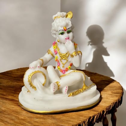 Makhan Chor Marble Krishan Statue, Height -19 cm
