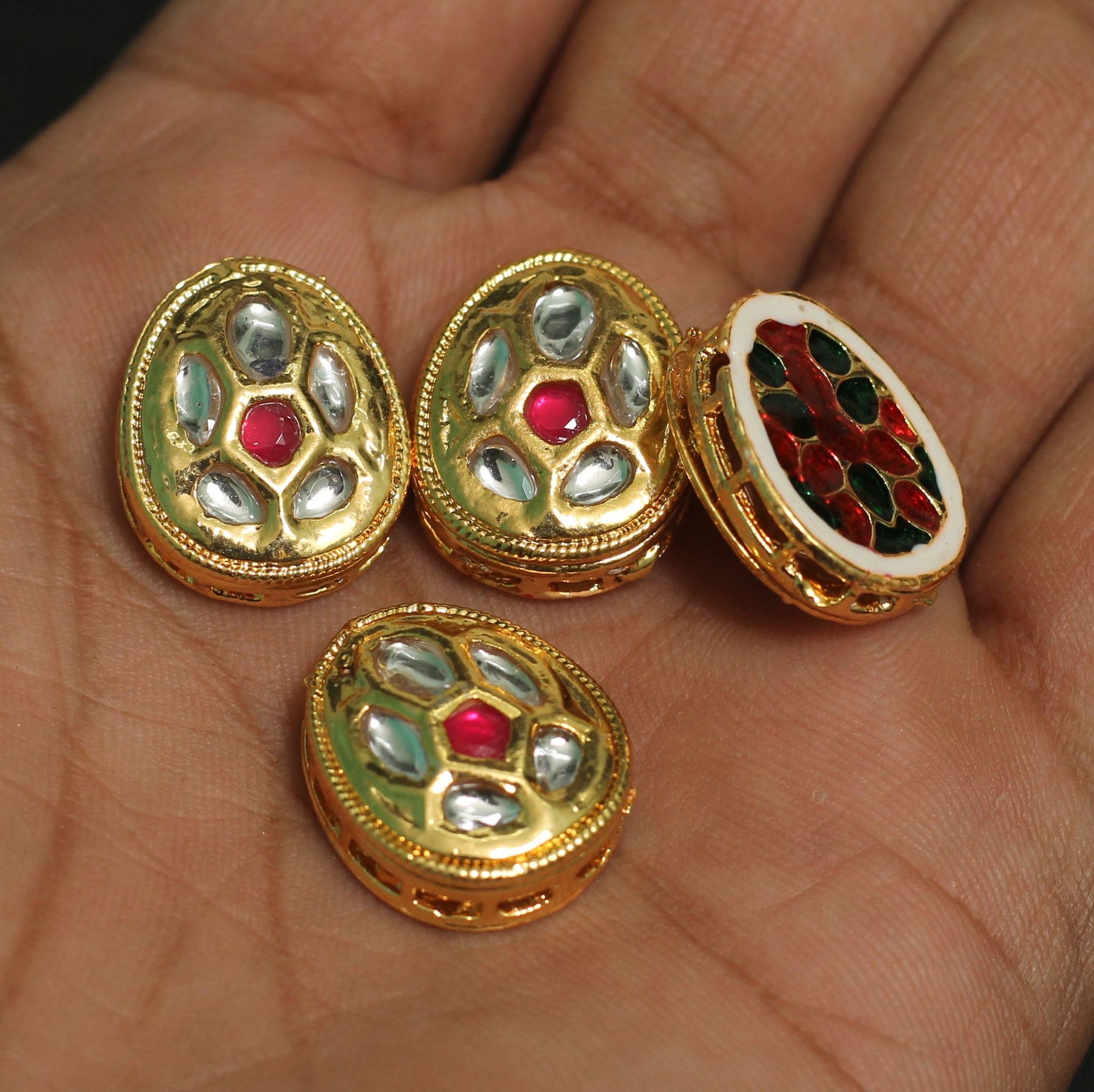 4 Pcs 20x16mm  Kundan Spacer Beads Golden-Golden / Brass