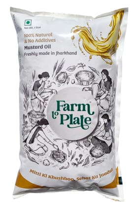 Farm to Plate 100% Natural Mustard Oil Pouch - 1 Litre (No Additives)