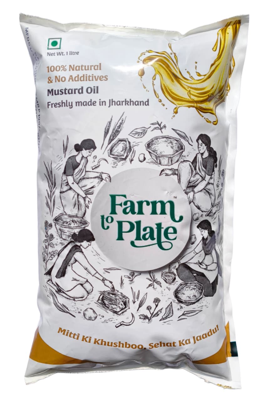 Farm to Plate 100% Natural Mustard Oil Pouch - 1 Litre (No Additives)