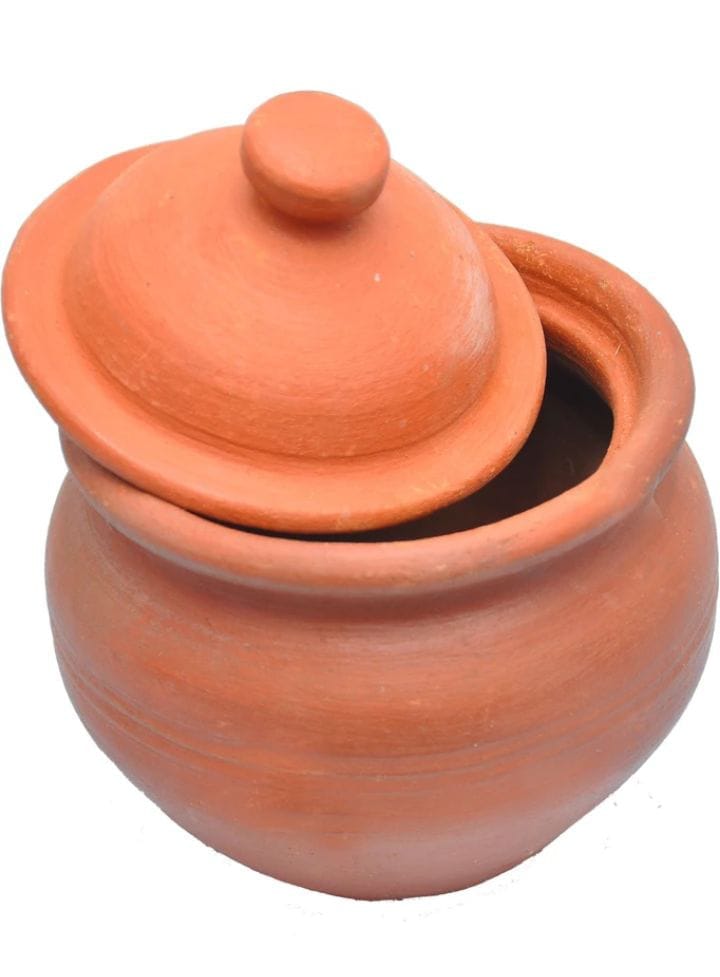 Traditional Terracotta Clay Cooking Pot with Lid, Earthenware Handi