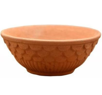 Traditional Terracotta Clay Embossed Serving Bowls (Set of 2)