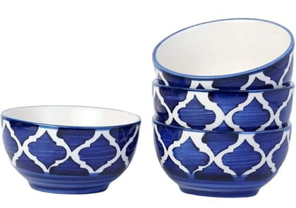 Hand-Painted Royal Blue & White Moroccan Ceramic Serving Bowls - Set of 2