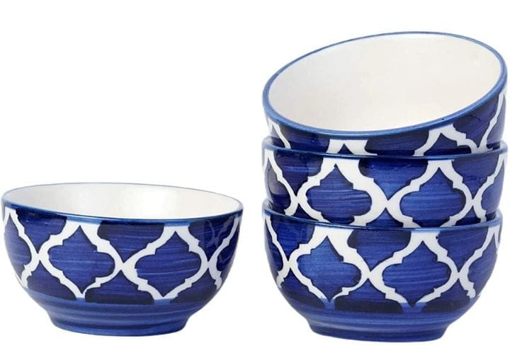 Hand-Painted Royal Blue & White Moroccan Ceramic Serving Bowls - Set of 2