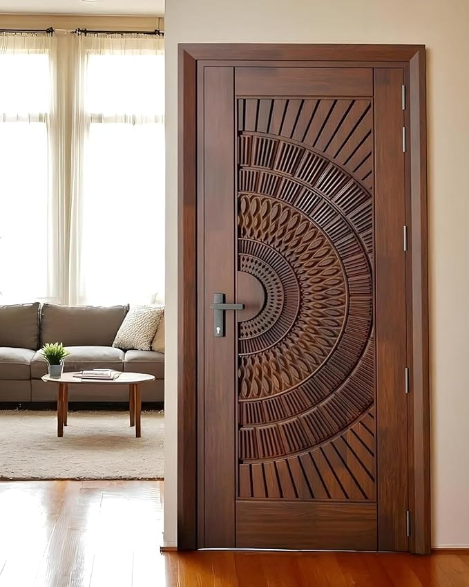 Modern Wood Grain Finish Interior Door with Horizontal Grooves