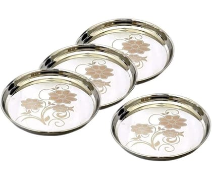 Stainless Steel Dinner Plates with Floral Design - Set of 4 Stainless Steel Dinner Plates with Floral Design - Set of 4