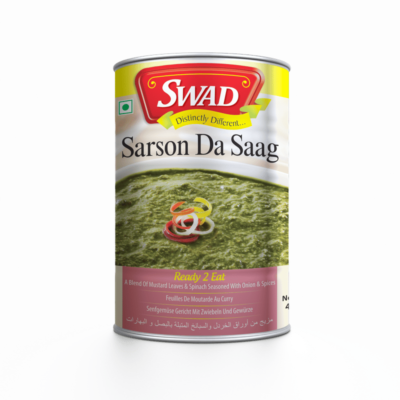 Swad Delicious Sarson Da Saag/Ready to Cook and EatInstant Mix Vegetarian Sarson Ka Saag with No Added Preservative and Colours - 450 Gm (Pack of 3)