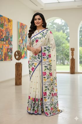 Off-White Soft Material Cotton Jamdani Saree
