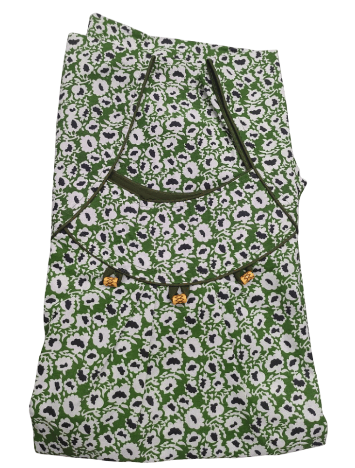 Elegant Green Floral Printed Cotton Nighty for Women