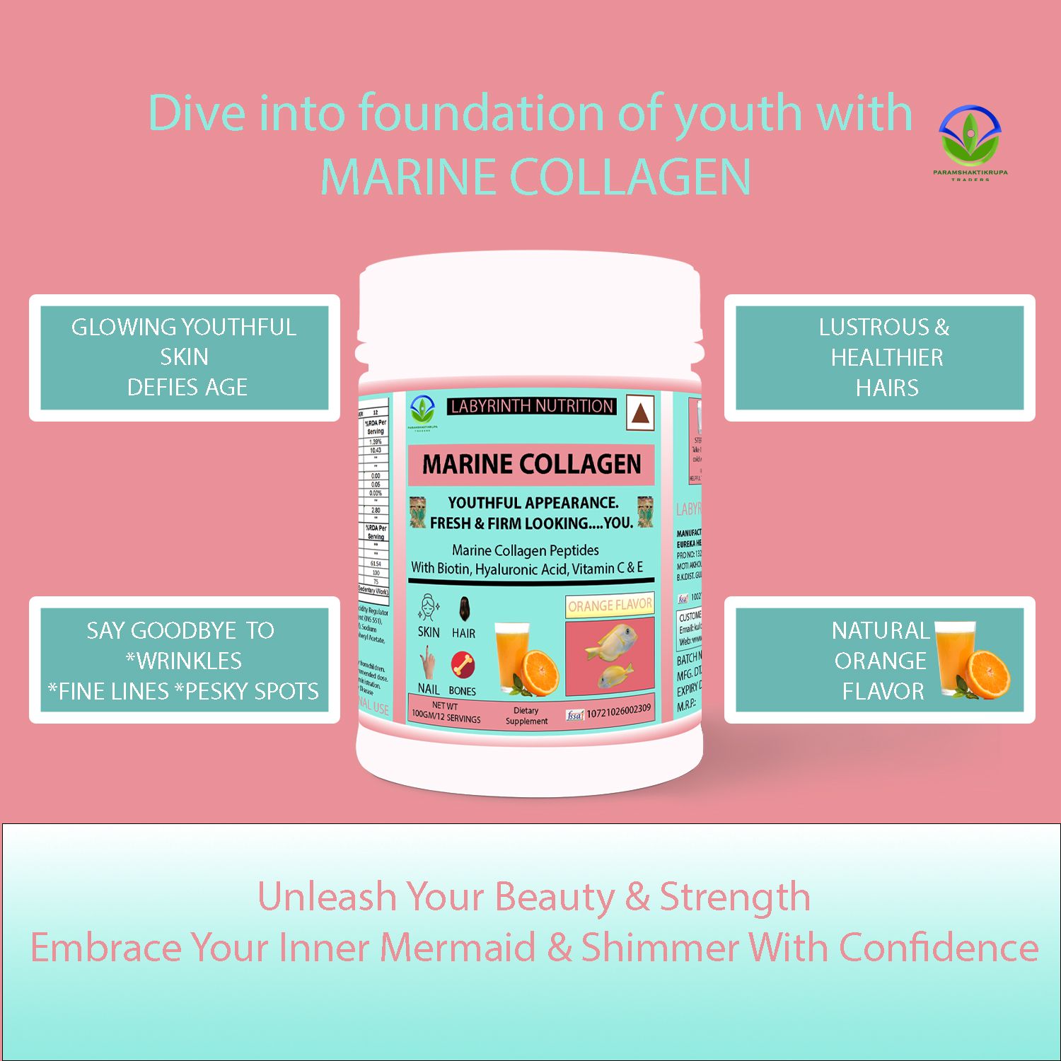 Labyrinth Nutrition Marine Collagen Powder Orange for Skin, Hair & Nails