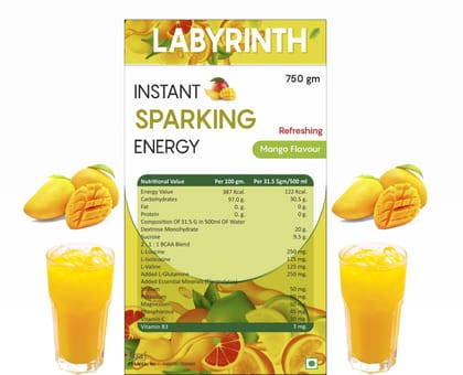 Labyrinth Instant Sparking Energy Booster Drink Mix - Mango Flavour 750g