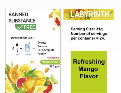 Labyrinth Instant Sparking Energy Booster Drink Mix - Mango Flavour 750g Labyrinth Instant Sparking Energy Booster Drink Mix - Mango Flavour 750g
