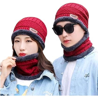 V3Deals Woollen Beanie Cap & Muffler Set for Men & Women | Winter Wear for Men | Warm Head & Neck Warmer | Unisex Wool Cap & Scarf | Assorted Color – Color Will Be Sent as per Availability