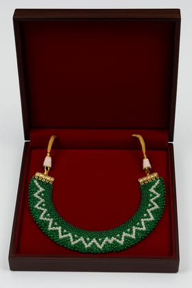 Elegant Green & White Beaded Necklace with Gold Tone Finish