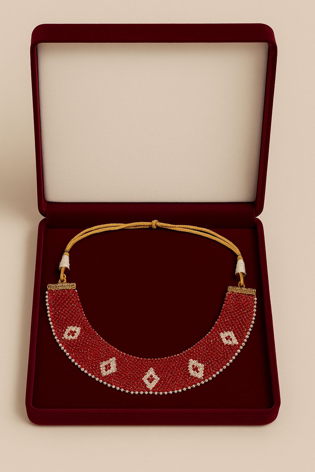 Vibrant Red Beaded Choker Necklace with Gold Tone Accents for Women