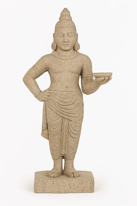 Traditional Sand-Colored Spiritual Deity Statue Holding Bowl