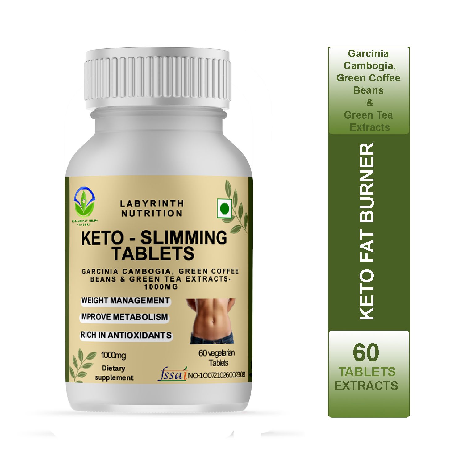 LABYRINTH NUTRITION Keto Slimming Tablets Garcinia Cambogia, Green Coffee Beans & Green Tea Extracts 1000mg_60T