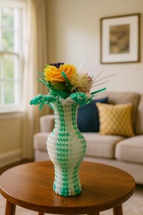 Unique Handcrafted Mint Green Vase with Artificial Flowers