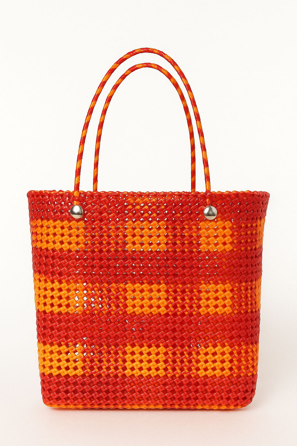 Vibrant Red Orange Woven Plastic Strip Tote Bag