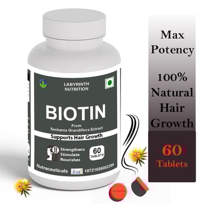 LABYRINTH NUTRITION Biotin from Sesbania Grandiflora Extract - Supports Hair Growth - 60 Tablets