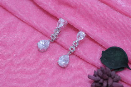 Sparkling Silver Plated Zirconia Drop Necklace