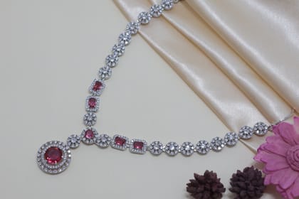 Elegant Rhodium Plated Ruby Pink CZ Drop Earrings for Women