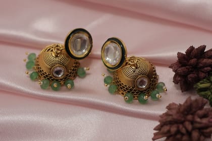 Traditional Gold Plated Kundan Choker Necklace Set with Green & Maroon Beads