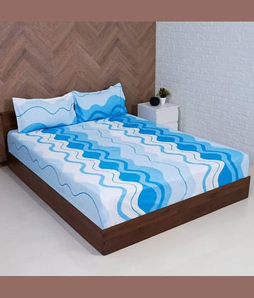 BELLA TRUE Polyester 1 Double Queen Bedsheet with 2 Pillow Covers ( Blue )