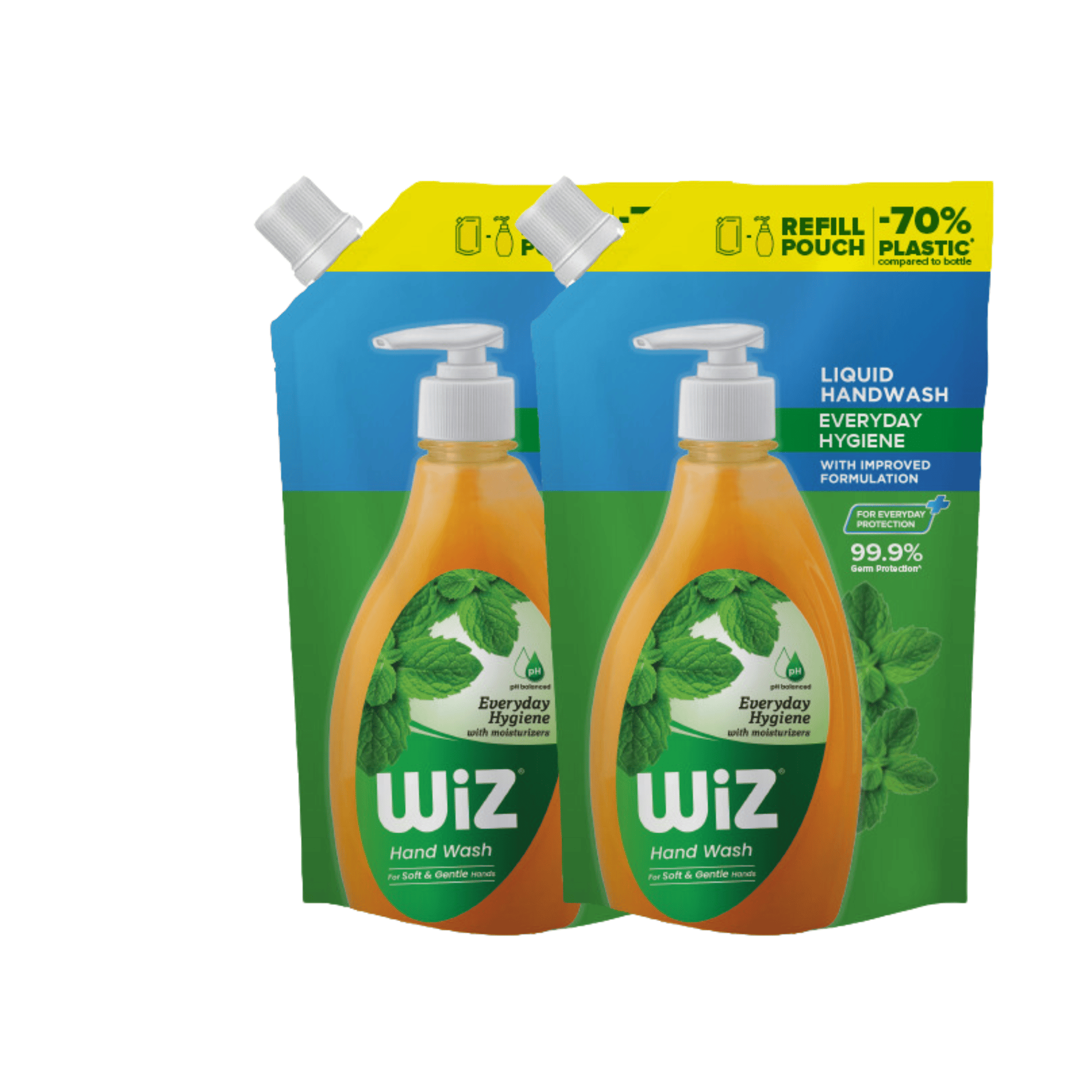 Wiz Liquid Hand Wash Refill Pouch - 1L (Pack of 2) | Everyday Hygiene | 70% Less Plastic | pH Balanced for Soft & Gentle Hands | Germ Protection | Moisturizing Formula