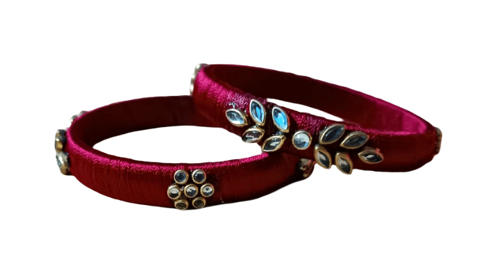 Maroon Silk Thread Bangles with Stone Embellishments - Bangles & Bracelets | Buy online on ZillyBuy