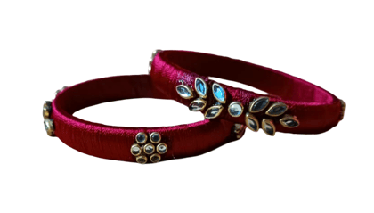 Maroon Silk Thread Bangles with Stone Embellishments