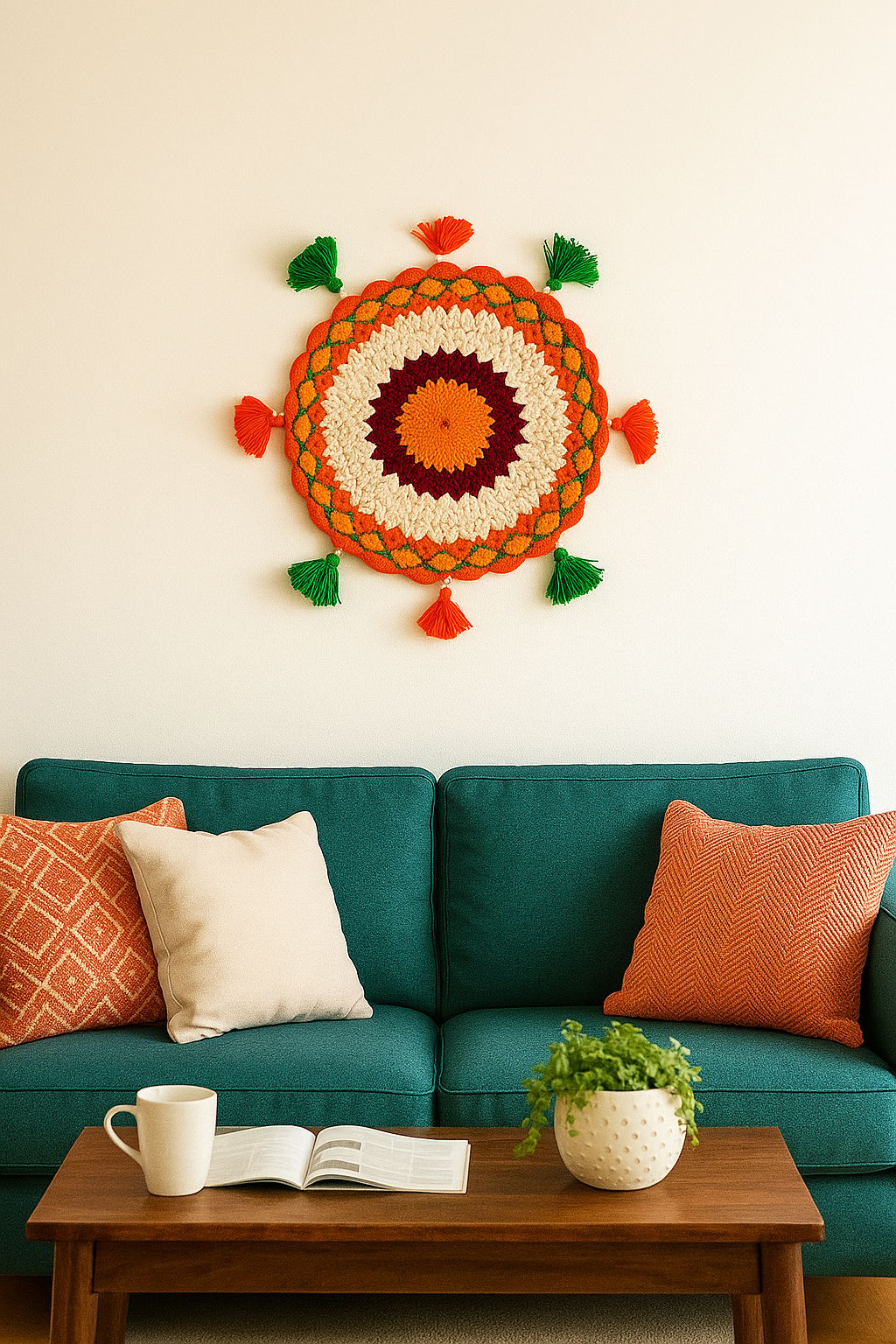 Handmade Crocheted Mandala Placemat with Tassels